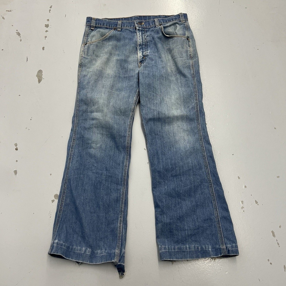Vintage 80s Levis Mens Blue Semper Volcanoes Disco Flare Jeans 34x28